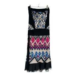 Yigal Azrouel Black Pink Turquoise Strapless Peacock Dress 1 Small NWT